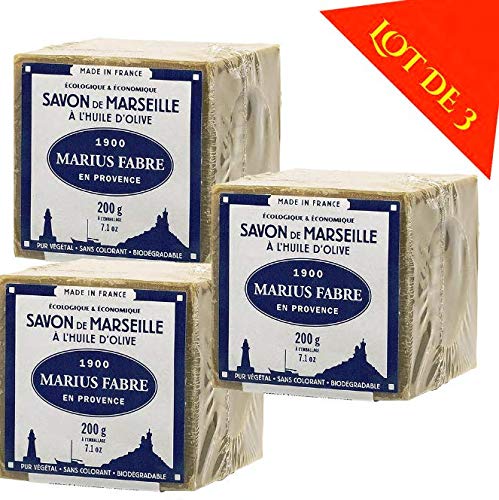 Marius Fabre - MARSIGLIA SAPONE con olio d'oliva, 200 gr - Confezione da 3 cubi 200 gr