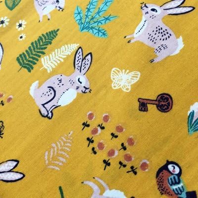 RABBIT FABRIC - Bunnies Mustard - Organic Cotton - BIRCH051 - By 0.5 Metre - By Birch Organics - 100% Cotton