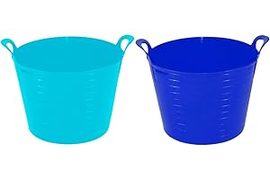 M1SS Set of 2-26L Litre Flexi Blue and Sky Blue - Robust Versatile Multipurpose Medium Flexi Tub Garden Home Flexible Plastic Storage Container Bucket Tub Trug Horse Feeder Flex Tub- MADE IN UK