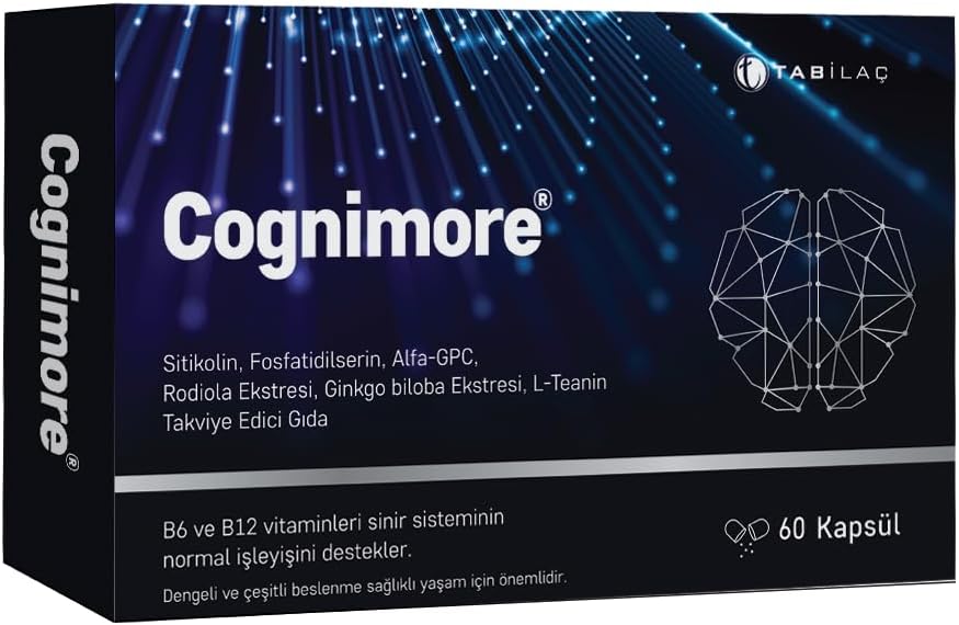Cognimore 60 Bitkisel Kapsül Sitikolin Fosfatidilserin Alpha-GPC Rhodiola Gingko Biloba L-Teanin