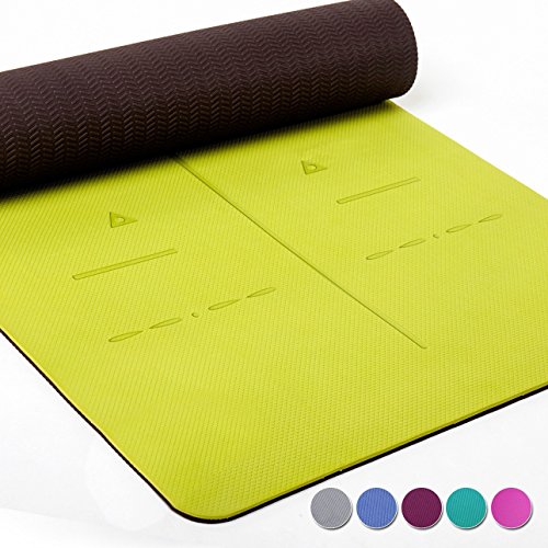 HEATHYOGA hochwertige Yogamatte mit Anti-Ruschbelag, Design Hilfslinien, licht, umweltfreundlich, langlebig, Maße: 183 cm Länge, Breite 65 cm, Höhe 0.6cm