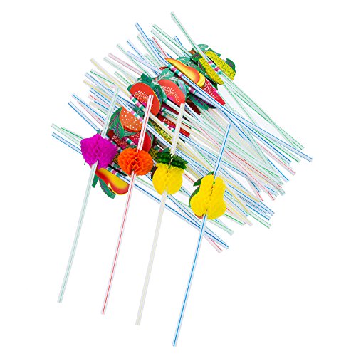 Blulu 50 Stück Gemischte Farbe Cocktail Trinken Flexible 3D Frucht Strohhalme