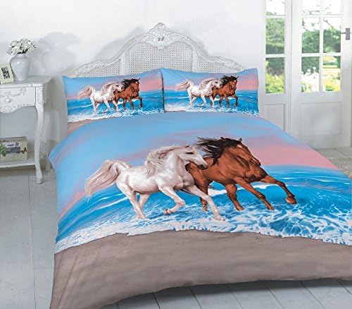 FINLAYS FASHIONS 3D HORSES ANIMAL PANEL PHOTOGRAPHIC DUVET QUILT COVER PILLOWCASE BEDDING SET SINGLE DOUBLE KING SUPERKING SIZE (Single, Multi)