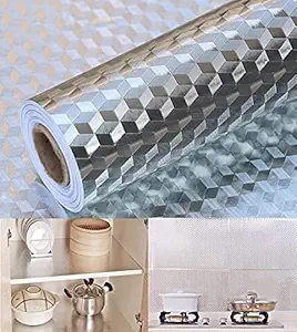 Primost 60CM X 200CM Kitchen Oil Proof Aluminium Foil Stickers, Kitchen Backsplash Wallpaper, Self-Adhesive Wall Sticker Waterproof Anti-Mold and Heat Resistant for Walls Cabinets Drawers and Shelves
