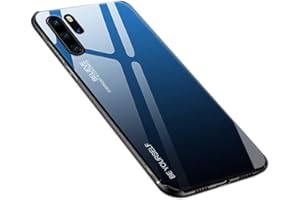 Dqtaoply Funda para Huawei P30 Pro Vidrio Degradado, con Parte Posterior de Vidrio y Suave Silicona Borde de TPU Bumper Protectora Case Resistente Arañazos Carcasa para Huawei P30 Pro,Azul-Negro