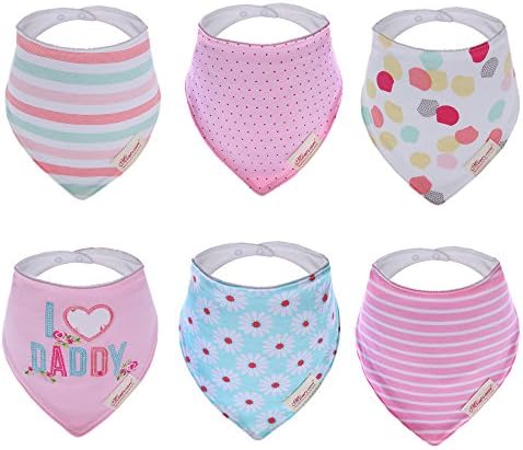 Hxhome 6pcs 100% Cotton Unique Baby and Toddler Bandana Bib Set with Adjustable Straps Dribble Bibs For Girls