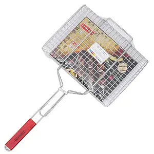 Ad Fresh Small Non-Stick Portable Barbecue Grill Net/Mesh Pan with Handle (Silver)