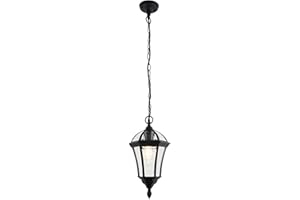 NATIONAL LIGHTING VALL Traditional Matt Black Finish with Clear Glass Outdoor Garden Porch Weatherproof Lantern Pendant Ceiling Light IP44 Rated