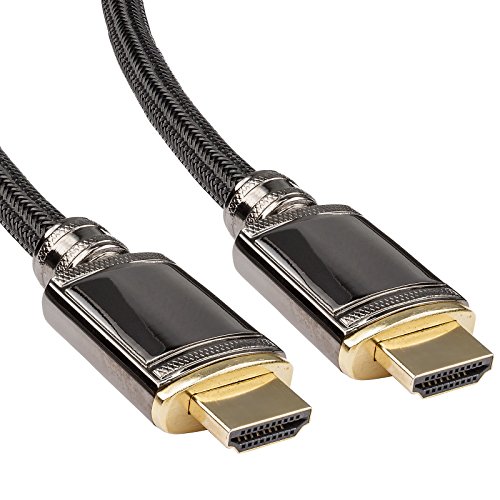 rocabo HDMI-Kabel 2,5m – High Speed mit Ethernet – 4k ULTRA-HD kompatibel – Ferrit-Filter – 24k vergoldete Kontakte – Nylonmantel – 2160p/1080p FULL-HD – 3D / ARC / CEC – für TV, Beamer, Blu-Ray, Konsolen - 4