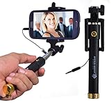 Mystical Master™ Selfie Stick with Wire/Aux Cable {With New Logo} (No Bluetooth or Battery) for taking Photos & Videos on all Mobile Phones, Original Premium & Best Quality, Light Weight, Best Price Gift, Long Length Extendable & Foldable Monopod, Golden Selfie Stick for iPhones (iOS 5.0+) 4s, 5s, 6s, 6s Plus, Android Phones, Samsung Galaxy, Note, Edge, Gionee, Intex, Karbonn, Lenovo, Nokia, Nexus, Oppo, Vivo, Coolpad, One Plus, Moto, Sony RS.299 (77.00% Off) - Amazon