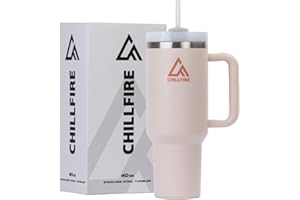 ChillFire 40oz Tumbler with Straw and Lid - 100% Leakproof - 2 Straws + Unique Accessories - Travel Mug with Handle - Stainless Steel Tumbler Cup - Perfect for Hot and Cold Drinks