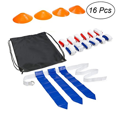 VORCOOL 16 Pcs Flag Football Set 12 ceintures 4 Cônes accessoires Football d'entraînement pour joueur de football