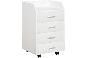 Vinsetto Caisson de bureau rangement sur roulettes 4 tiroirs coulissants MDF et panneaux de particules dim. 40L x 36l x 65H cm blanc