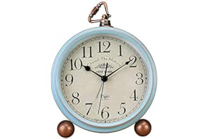 JUSTUP Attoe Kleine Uhr,Tisch Uhr, Vintage Nicht Tisch Schreibtisch Wecker batteriebetrieben mit Quarzwerk HD Glas für Schlafzimmer/Wohnzimmer/Kinder (Blau)