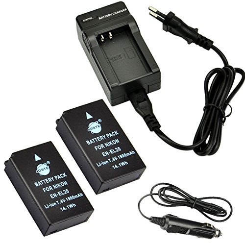 DSTE 2-pack Rechange Batterie et DC125E Voyage Chargeur pour Nikon EN-EL20 Coolpix A Nikon 1 J1 Nikon 1 J2 Nikon 1 J3 Nikon 1 AW1 Nikon 1 S1 Nikon 1 V3