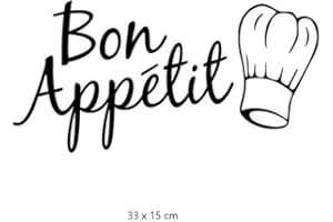 MURAL STICKERS BON APPETIT E LOGO CAPPELLO DA CHEF - Adesivo da parete per cucina o mobili con scritta Bon Appetit - FACILE DA APPLICARE BELLISSIMA DECORAZIONE PER LA TUA CUCINA - DECORAZIONI MURI E PARETI NERO