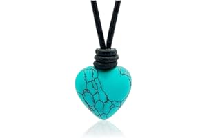 arana's - Ciondolo a forma di cuore in pietra naturale per donna e uomo - Cordone in vera pelle nera regolabile da 45 cm a 75 cm - Diverse pietre semi-preziose - Collana unisex