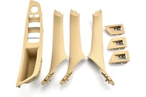 MKptopia 7 pièces LHD Jaune Beis Poignée de porte intérieure de voiture Compatible avec B-MW 5 séries F10 F11 520d 525d 530d 535i Couvercle de réglage de poignée de panneau intérieur