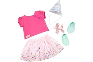 Our Generation Strój urodzinowy – nadruk z konfetti, spódnica z balonami – 45 cm, odzież dla lalek, pretend play, zabawki dla dzieci w wieku 3 i do góry, It's Time to Party