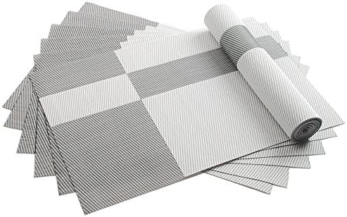 iOCHOW Placemats Set, 6 Woven Table Placemat, PVC Material, Small Portable, Wipeable, And Washable, With Black, White, And Grey Square Patterns, Very Good For Kitchen, Dining Room And Travel.