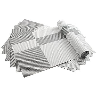 iOCHOW Sets De Table, Placemats Set, Lot De 6, Matériaux En PVC, Petits, Portables, Essuables Et Lavables, Avec Des Motifs Carrés Noirs, Blancs Et Gris, Très Bon Pour La Cuisine, La Salle à Manger Et Le Voyage.