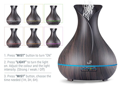 Aroma Diffuser, Likemylux 400ml Ultraschall Öl Diffusor LED mit 7 Licht Farben Duftzerstäuber Duftlampe Humidifier Aromatherapie Luftbefeuchter Holzmaserung Dunkel für Yoga Salon Spa Wohn-, Schlaf-, Bade- oder Kinderzimmer Hotel - 2