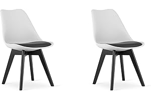 NMK HOME Sillas Comedor Pack 2 - Blanca Sillas de Cocina - Patas de Silla en Madera de Haya - Piel Sintética Aterciopelada