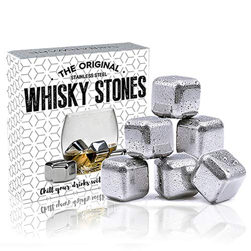6 glaçons en acier inoxydable The Kitchen Gift Company® - Pour whisky - Réutilisables - En métal - Pour refroidir le Scotch, le whisky, le brandy