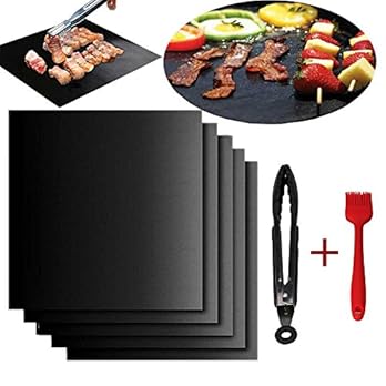 Bbq Matte 5er Set Zum Grillen Und Backen Antihaft Wiederverwendbar Grillmatte Fda Approval Einsatz Auf Erdgas Holzkohle Weber Style Grillsperfekt Fr Fleisch Fisch Und Gemse 40 X 33cm Schwarz