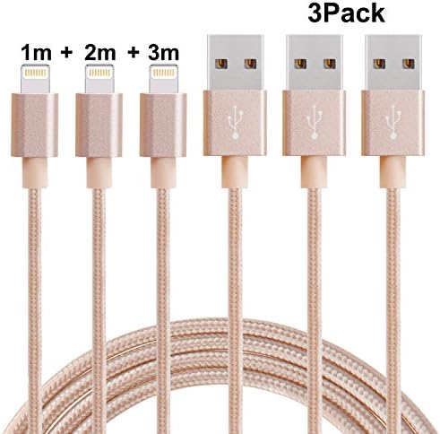 EASHION 3Pack 3FT+6FT+10FT iphone Ladekabel?gold?