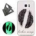 Produktbild Samsung Galaxy Note 5 hülle,[Mit freiem schwarzem Kickstand] Keyye [Kreative Luminous Durable] Silikon hülle,Aquarell Drucken Muster [Anti Staub]SchlankWeich gel TPU Schrubben Transparent Schutzhaut fluoreszierend Grüner Effekt Nacht Glühen in der Dunkel Portable Cover für Samsung Galaxy Note 5-Schwarze Federn