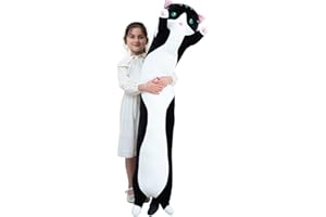 Kekeso Giant Cat Pillow Plush Cartoon Kitty Sleeping Hugging pillow, Cuddly Soft Long Kitten Body Pillow Doll Cat Toy for Kids Girlfriend (Black, 50cm/19.68inch)