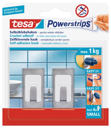 tesa selbstklebende Metall-Haken, bis 1kg, wieder ablösbar, eckig