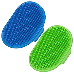 2 Pack Dog Grooming Brush, Premium Pet Bath Brush?with Adjustable Ring Handle for Bathing - Massaging -Hair Removal - on Wet or Dry Hair , for Long Short Haired Dogs and Cats