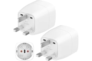 Clomnpe 2 Pièces Adaptateur Prise Anglaise, Adaptateur de Voyage France/Europe ver UK,Francaise FR 2 Broches vers GB 3 Broches pour Irlande, Angleterre, Ecosse,Dubaï, Adaptateur Type G