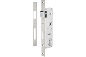 THIRARD - Boîtier de Serrure Encastrable à Cylindre pour Menuiserie Métallique - Axe 32 mm - Bouts Carrés - Zingué - Coffre Acier - Têtière Inox - Demi-Tour Réversible - Pêne Alliage Nickelé - Gris