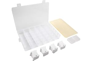 VIDILLO Aufbewahrungsbox für Stickgarn, Set von 120 Stickgarn-Spulen aus weißem Kunststoff, Box mit 36 Fächern, 476 runde blanco Aufkleber, Basteln, DIY, Nähen, Aufbewahren