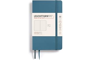 LEUCHTTURM1917 365649 notatnik Pocket (A6), miękka okładka, 123 numerowane strony, Stone Blue, w kropki