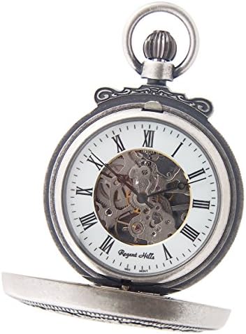 Regent Hills Classic Collection Antiqued Finish Double Hunter Case Mechanical Pocket Watch 565F07ATS-ALS2