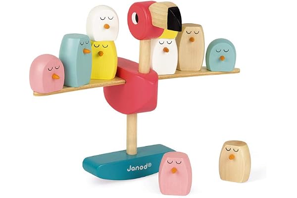 Janod - Zigolos Jeu d'équilibre en bois Flamant Rose - Jeu de manipulation - Peinture à l'eau - Pour les enfants à partir de 3 ans - J08230, Multicolore