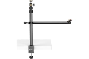ULANZI LS02 Kamera Tischhalterung, 44cm-105cm Einstellbar, Overhead Stativ für Streaming & Gaming, Lichtstativ mit Boom Arm, Klemmstativ mit 360° Kugelkopf für Kamera/Ringlicht