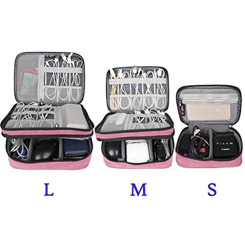 BUBM 3 Stücke Mehrfachfunktion Kabelorganiser Tasche Reisetasche mit Doppelschichten für Elektronische Zubehöre wie Netzteil, Maus und USB Stricks, Denim Rosa - 3