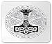 Produktbild Mjolnir Mouse Pad, Woodcut Style Vintage Sacred Hammer Ancient Viking Norse Thor Mythological, Standard Size Rectangle Non-Slip Rubber Mousepad, Black and White 9.8 X 11.8 inch