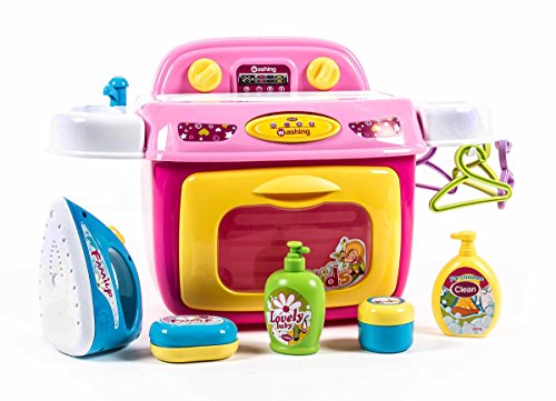 Preisvergleich Produktbild Spiel-Set Wäscherei mit Licht- und Soundeffekten,Tastschalter, Waschmaschine, Bügelfläche, Waschbecken, Ablage, viel Zubehör, 13-teilig