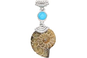 MCWJ Cristallo naturale Cabochon Pietra Ammonite Fossili Conchiglia Lumaca Oceano Reliquiae Conchiglia Animale Ciondolo Donna Uomo Gioielli-Blu Turchese
