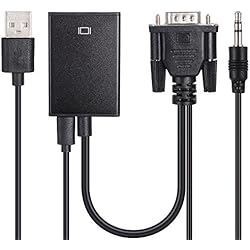 Zacro Cable de Conversor de VGA a HDMI con Alimentación USB y Soporte de Audio para TV Ordenador Proyector Smart TV Box Portátil, Resolución de 720P /1080P