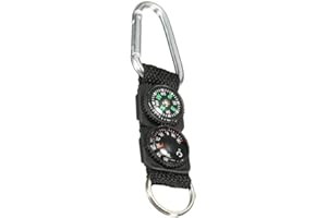 GCROET Kompass Schlüsselanhänger Karabiner Thermometer Mini Multifunktionsüberlebens-Werkzeug für im Freien Sport Treiben Wandern Campingzubehör Camping Schwarz