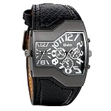 Avaner Herren-Uhr Armbanduhr Cool Herren Militär Sport Armbanduhr Dual Movt 2 Time Display Quartz Armbanduhr mit schwarz Leder Band