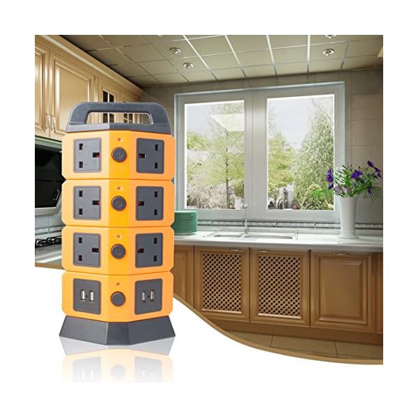 sourcingmap® Tower Power Strip 2500W Smart Socket Surge Protector 10 UK Socket 4 USB Charging Station 6.5ft Extension Cord Orange - Image 9