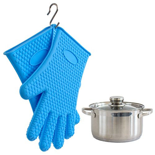 Silikon Handschuhe in blau | Grillhandschuhe · Ofenhandschuhe · Topfhandschuhe | Schutzhandschuhe mit Noppen in Herzform | 2er Set - 4